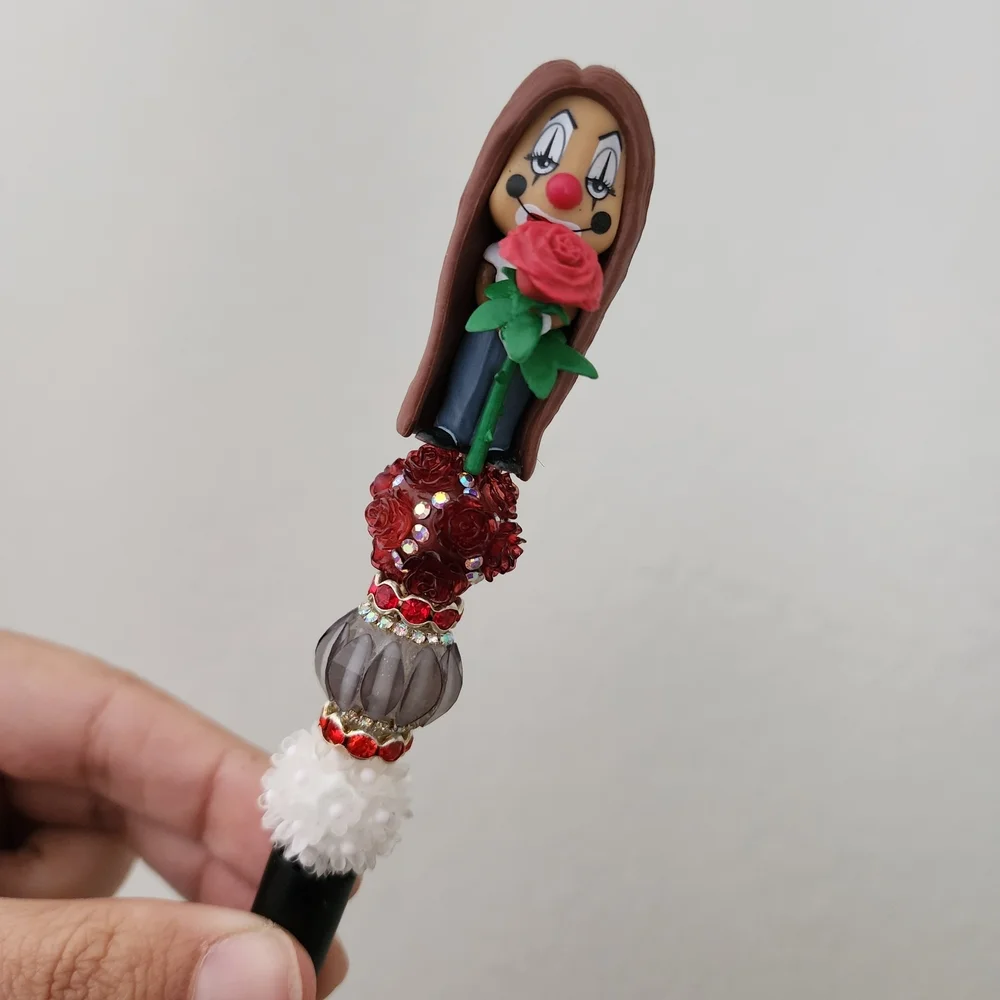 Handcrafted Decorative Pen with Red and White Beads Chola Rose Custom - Picture 2 of 4